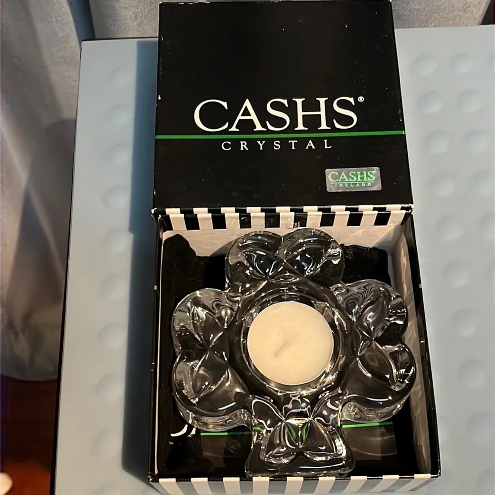 Cashs Crystal Lucky Shamrock ☘️ Votive Candle Holderwith Celtic Knot Decoration